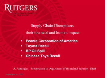Supply Chain Disruptions,  their financial and human impact    Peanut Corporation of America
