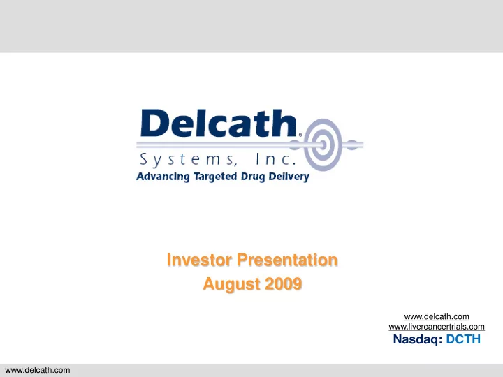 investor presentation august 2009