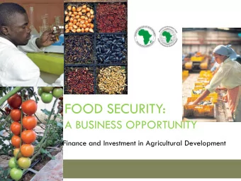 FOOD SECURITY:  A BUSINESS OPPORTUNITY  Finance and Investment in Agricultural Development  Tough