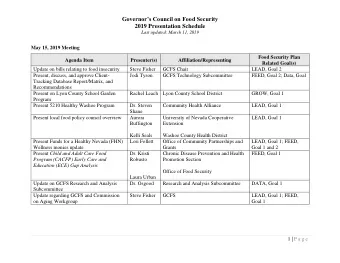 Governors Council on Food Security  2019 Presentation Schedule  Last updated: March 11, 2019