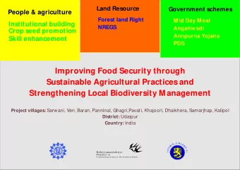 Improving Food Security through  Sustainable Agricultural Practices and  Strengthening Local