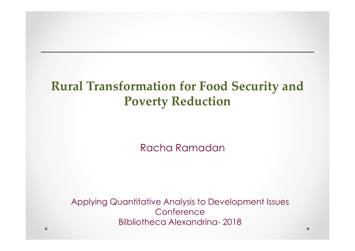 rural transformation for food security and poverty