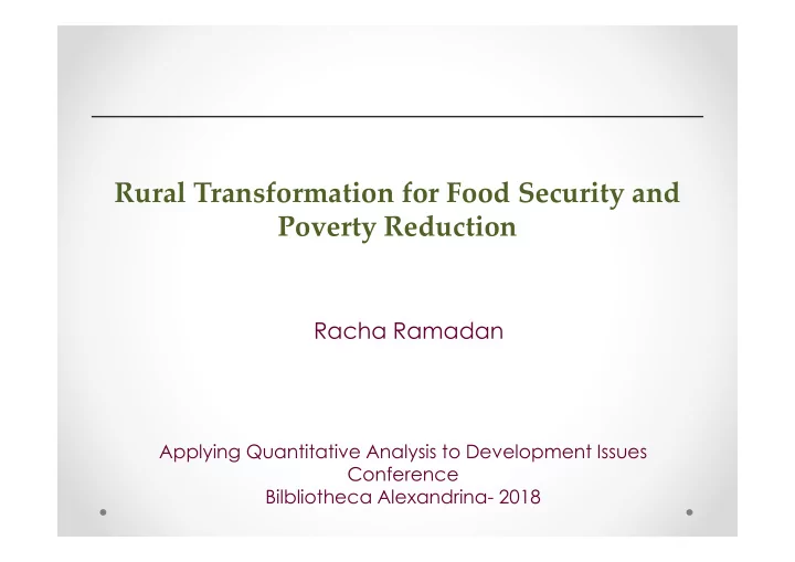 rural transformation for food security and poverty