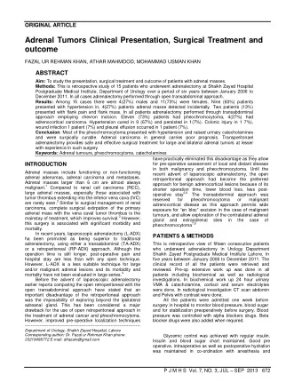Adrenal Tumors Clinical Presentation, Surgical Treatment and  outcome  FAZAL UR REHMAN KHAN, ATHAR