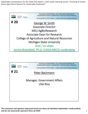 # 20  Geor George W. W. Sm  Smith  ith Associate Dir  Associa  Direct  ctor  or  MS MSU AgBioR