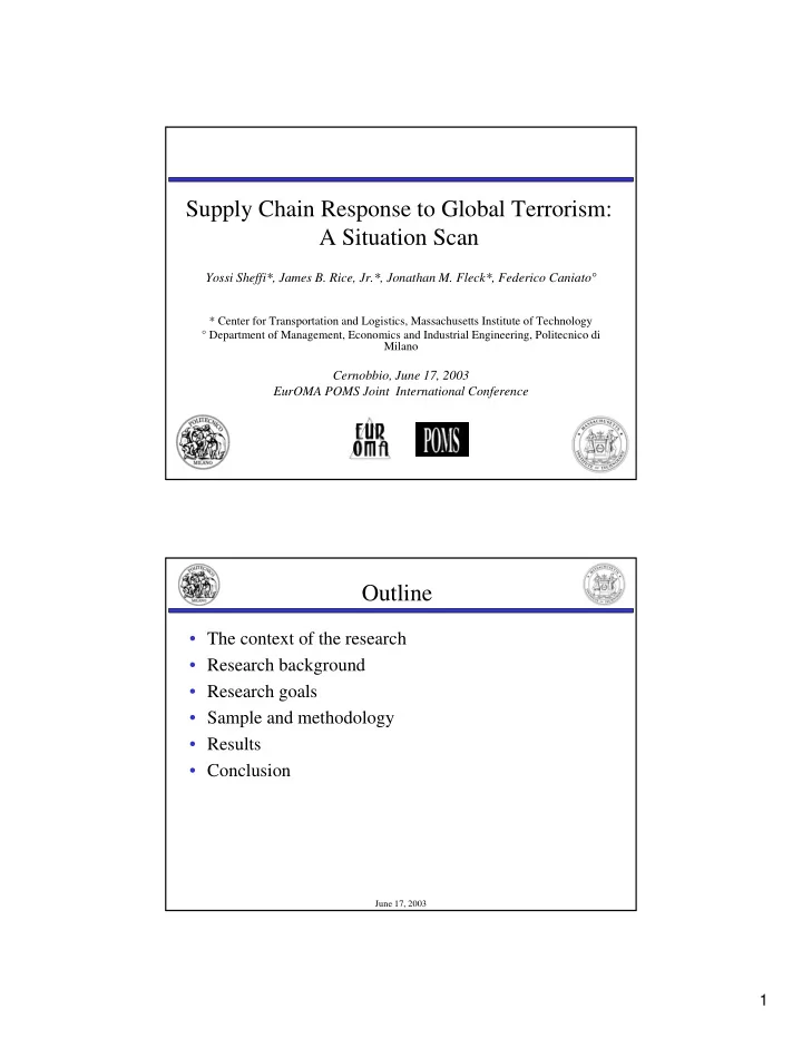 supply chain response to global terrorism a situation