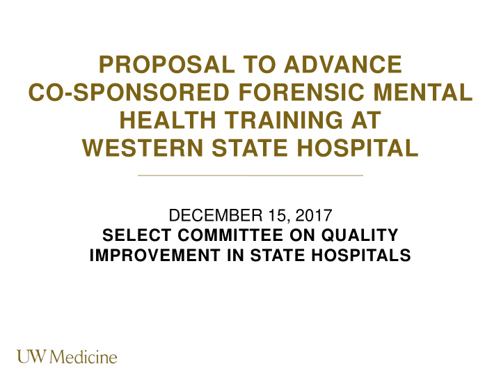 proposal to advance co sponsored forensic mental health