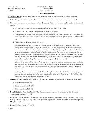 1  Luke 2:21-38  December 24, 2015 pm  How God Became a Man