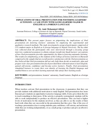 IMPLICATIONS OF ORAL PRESENTATION FOR FOSTERING LEARNERS   AUTONOMY: A CASE STUDY WITH SAUDI