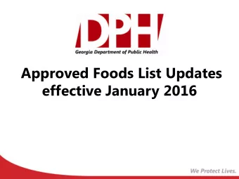 Approved Foods List Updates  effective January 2016  Objective  Provide updates for:  The