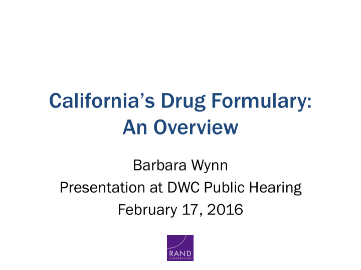 california s drug formulary an overview