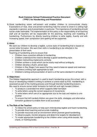 Rush Common School Professional Practice Document (PPD) for Handwriting and Presentation 1)