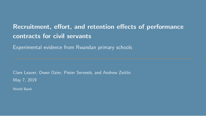 recruitment effort and retention effects of performance