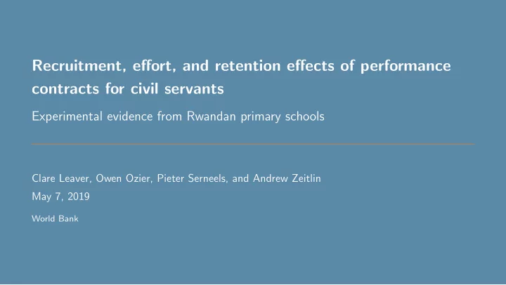 recruitment effort and retention effects of performance