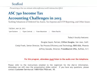 ASC 740 Income Tax  Accounting Challenges in 2013  Tackling Valuations of Deferred Tax Assets, Tax