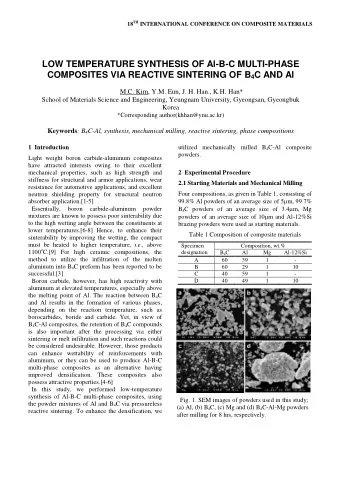 LOW TEMPERATURE SYNTHESIS OF Al-B-C MULTI-PHASE COMPOSITES VIA REACTIVE SINTERING OF B 4 C AND Al