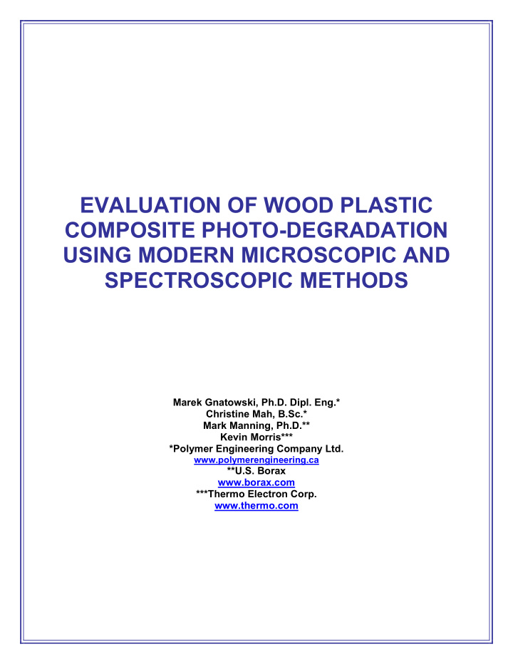 evaluation of wood plastic composite photo degradation