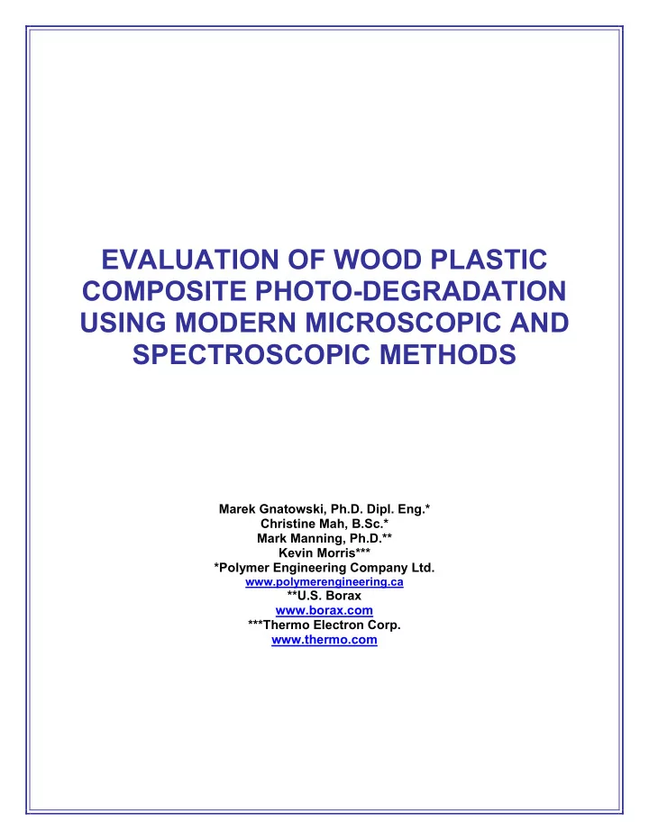 evaluation of wood plastic composite photo degradation