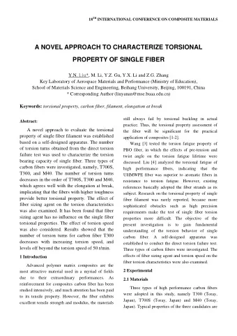 A NOVEL APPROACH TO CHARACTERIZE TORSIONAL  PROPERTY OF SINGLE FIBER Y.N. Liu *, M. Li, Y.Z. Gu,
