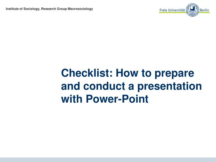 checklist how to prepare and conduct a presentation with