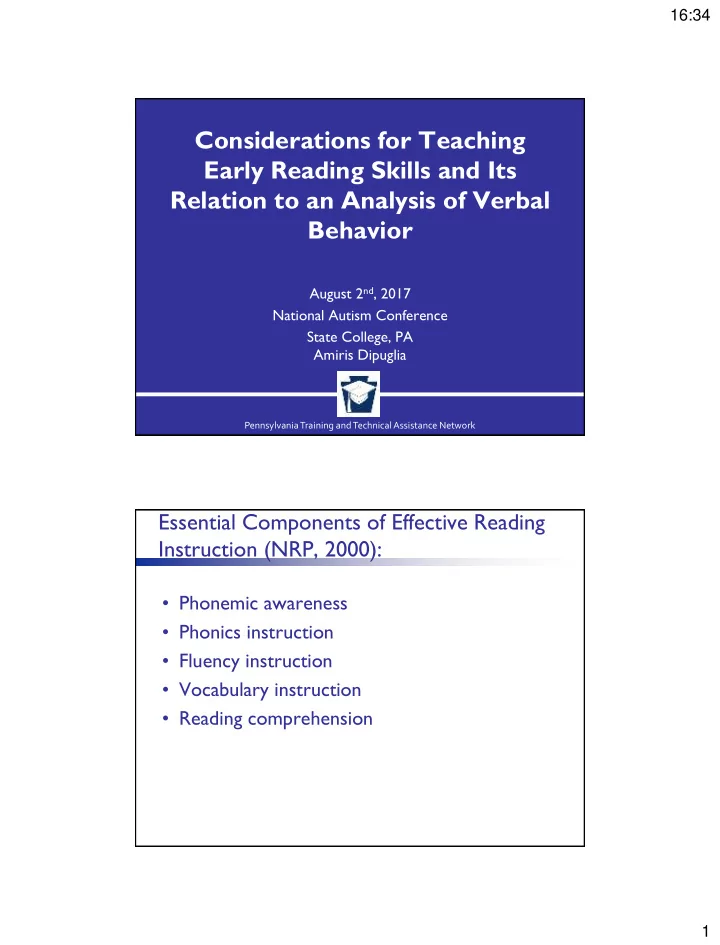 considerations for teaching early reading skills and its