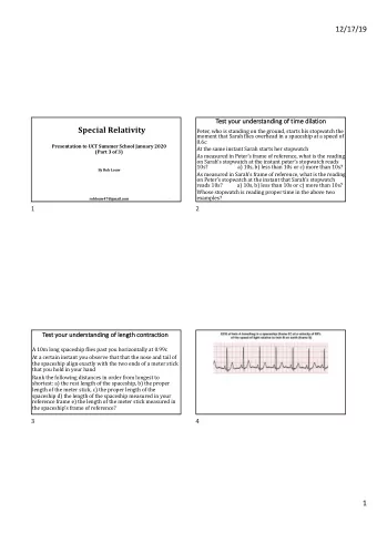 Special Relativity  Peter, who is standing on the ground, starts his stopwatch the  moment that