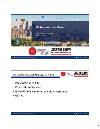 Introductions (EAC)  How ISM is organized  ISM/APHSAs value to individual members