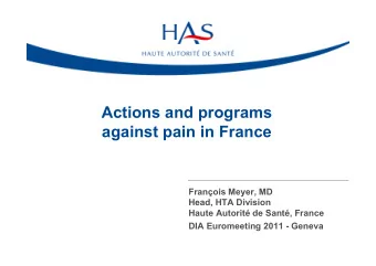 Actionsandprograms  againstpaininFrance  FranoisMeyer,MD
