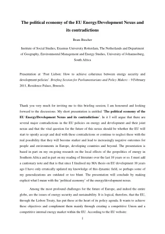 The political economy of the EU Energy/Development Nexus and  its contradictions  Bram Bscher