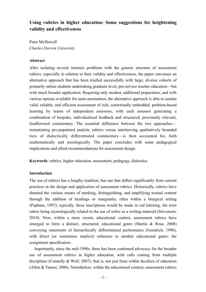 using rubrics in higher education some suggestions for
