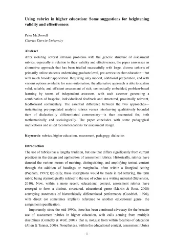 Using rubrics in higher education: Some suggestions for heightening  validity and effectiveness