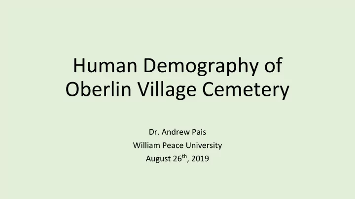 human demography of oberlin village cemetery