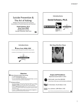 Suicide Prevention &amp; Daniel Schwarz, Ph.D. The Art of Asking: Bridging Clinical Assessment and
