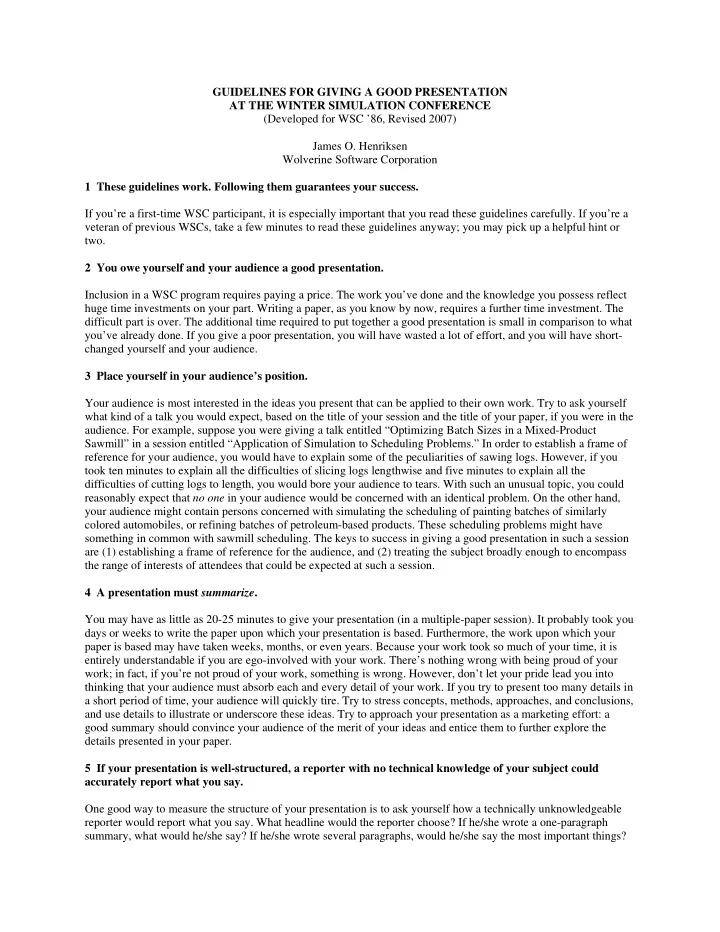 guidelines for giving a good presentation at the winter