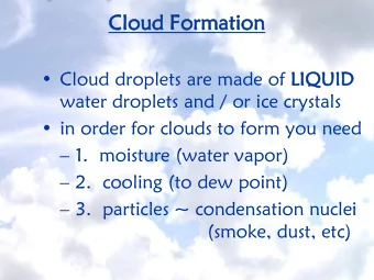 Cloud  ud Forma  matio  tion  Cloud droplets are made of LIQU  QUID  ID  water droplets and / or