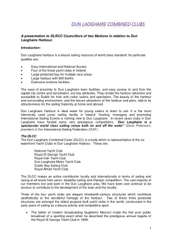 A presentation to DLRCC Councillors of two Motions in relation to Dun  Laoghaire Harbour.