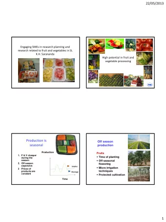 Production is  Off season  seasonal  production  Production  Fruits  1. F &amp; V cheaper  Time