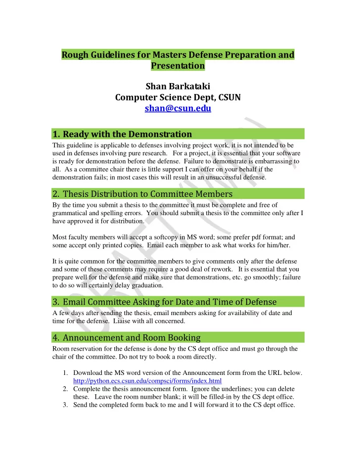 rough guidelines for masters defense preparation and