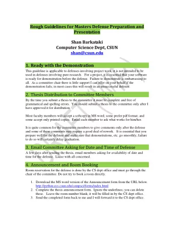 Rough Guidelines for Masters Defense Preparation and Presentation Shan Barkataki Computer Science