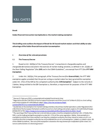 Brexit  Italian financial transaction tax implications: the market making exemption  This briefing