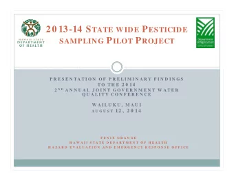 Background  Growing citizen concern about off site movement of  pesticides from large agricultural