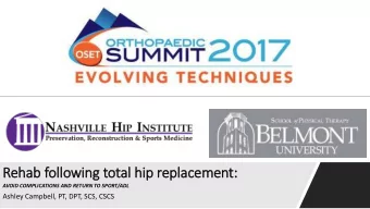 Reha  hab f  b following t  ng total h  hip r  p repl  placem  emen  ent:  AVOID COMPLICATIONS AND