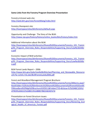 Some Links from the Forestry Program Overview Presentation Forestry Intranet web site:
