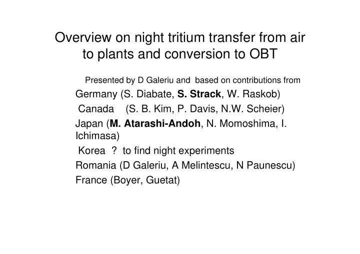 overview on night tritium transfer from air to plants and