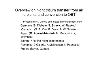 Overview on night tritium transfer from air  to plants and conversion to OBT  Presented by D