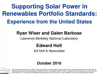 Supporting Solar Power in  Renewables Portfolio Standards:  Experience from the United States  Ryan