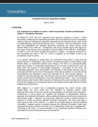 Investment Services Regulatory Update  April 5, 2010  LITIGATION U.S. Supreme Court Rules in Jones