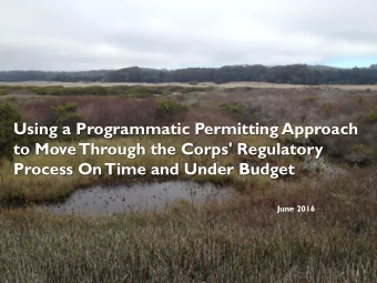 Using a Programmatic Permitting Approach  to Move  Through the Corps' Regulatory  Process On  Time