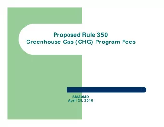 Proposed Rule 350  Greenhouse Gas (GHG) Program Fees  SMAQMD  April 29, 2010  Overview  Board