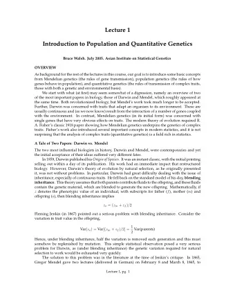 Lecture 1  Introduction to Population and Quantitative Genetics  Bruce Walsh. July 2005. Asian